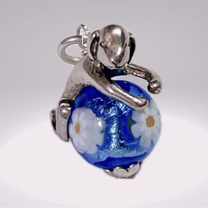 CHARM OR PENDANT Puppy/Dog Venetian Murano Blue Ball 925 Silver